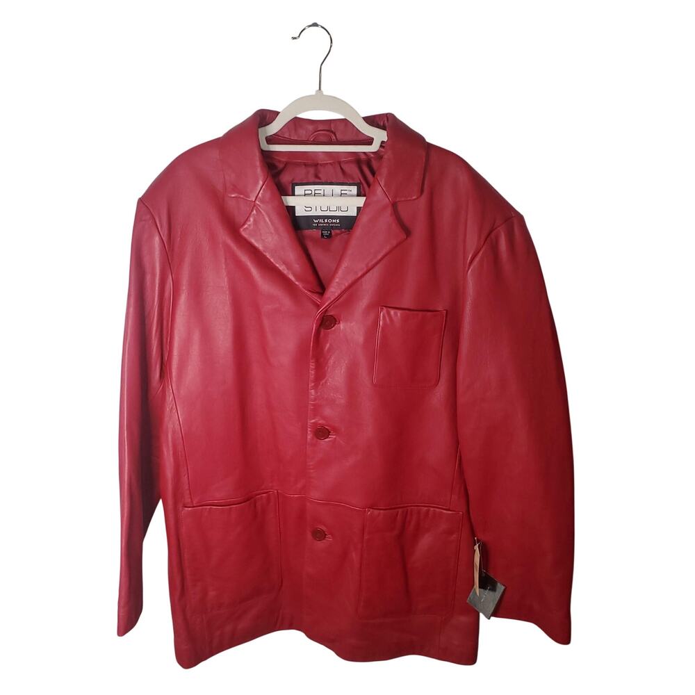 Vintage Pelle Studio Wilsons Red Italian Leather Blazer Jacket Men L NWT Defect